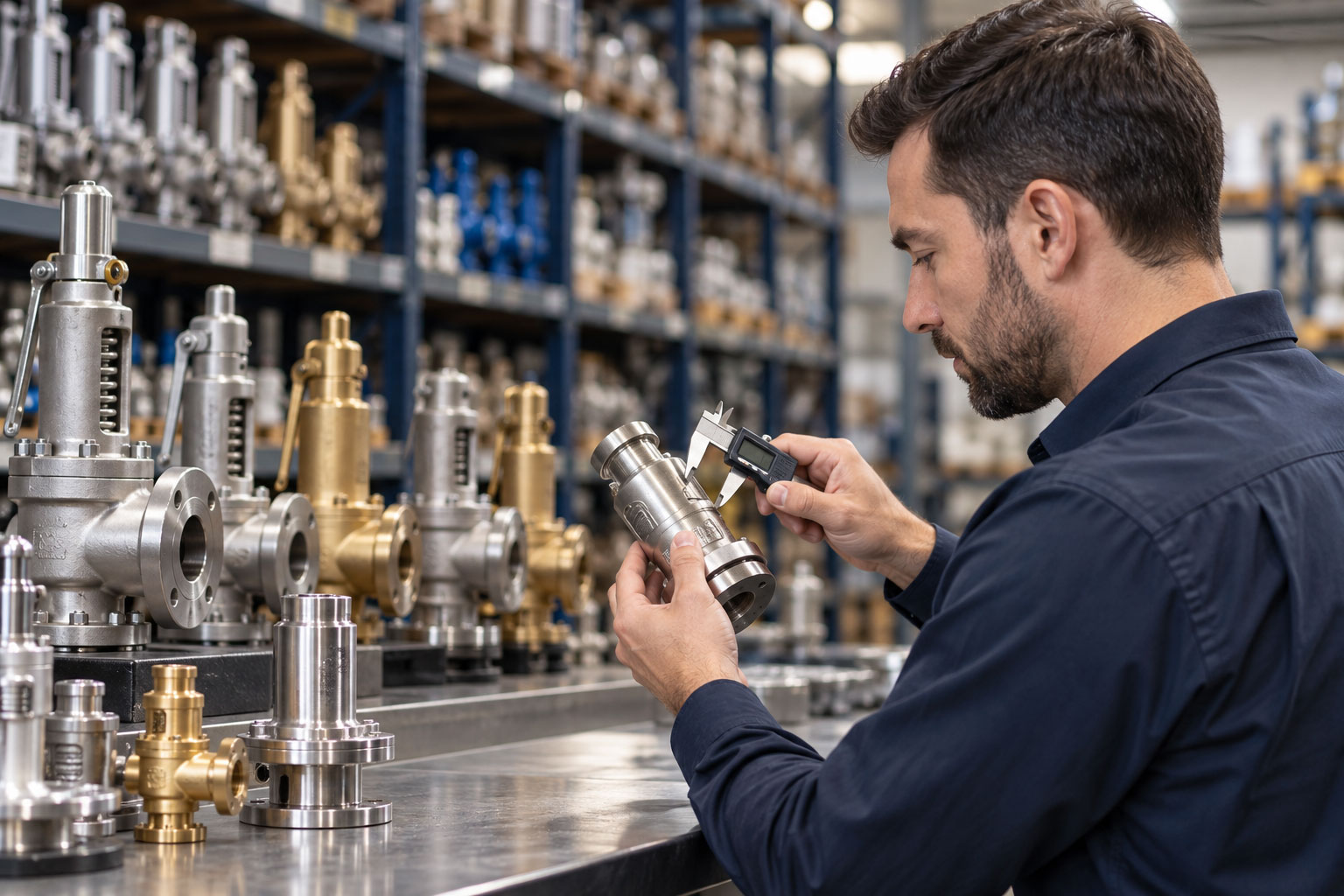 Valve parts specialist identifying an industrial valve component