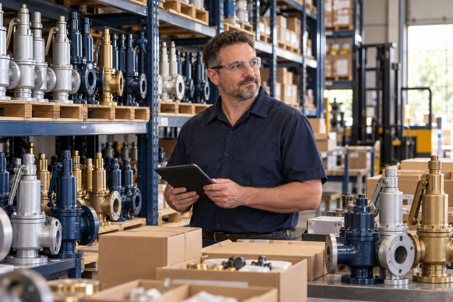 Valve parts specialist managing safety and relief valve inventory